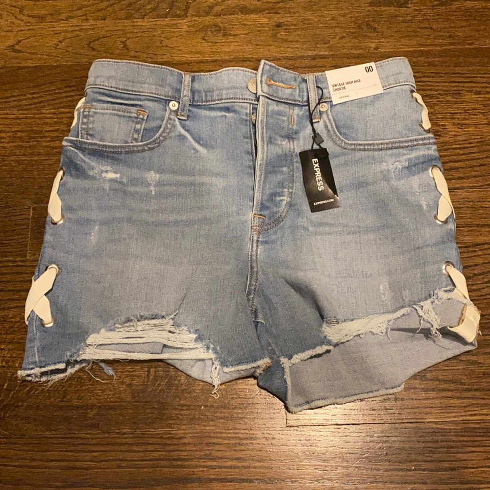 Express Jean shorts with ribbon down sides